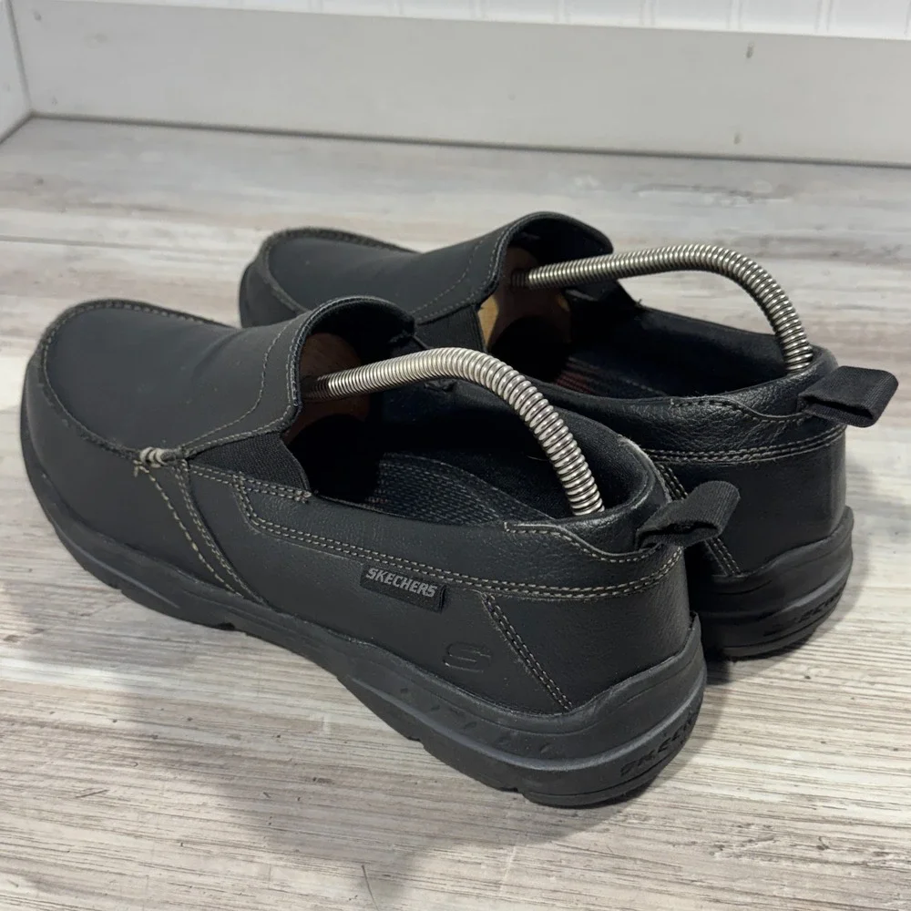 Skechers Harper Forde Slip On‎ Black Leather Casual Loafer Shoes Men's Size 10